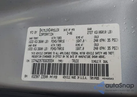 2006 Dodge Dakota St from USA, damaged, VIN 1D7HW22K76S635554